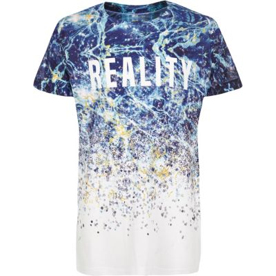 Boys white reality print t-shirt